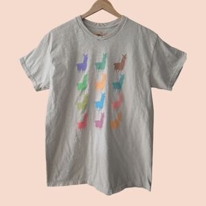 VivTrek Retro Adorable Colorful Llama Alpaca Print T-Shirt In Size M 100% Cotton